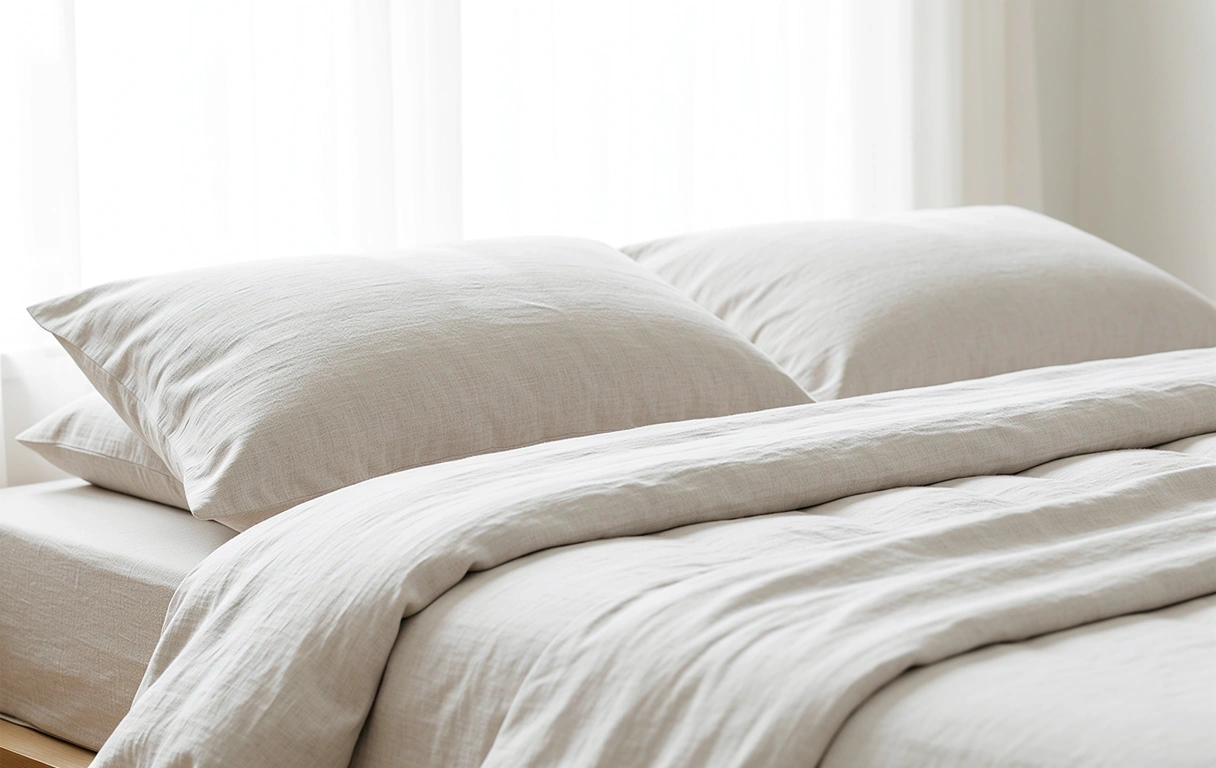 Detail textury povlečení v klidné ložnici